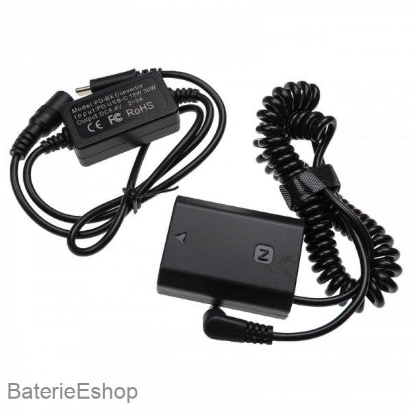 USB napájací adaptér ako AC-FZ100 pre Sony Alpha 9 II atď. + DC spojka ako NP-FZ