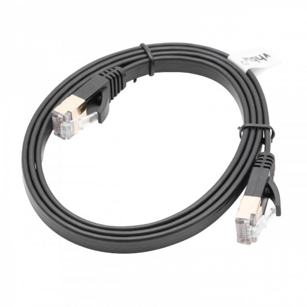 Ethernetový kábel Cat7, plochý, 10 Gigabit, konektor RJ45, čierny, 1m