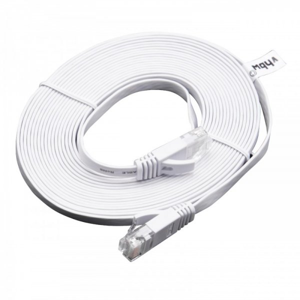 Ethernetový kábel Cat6, plochý, konektor RJ45, biely, 5m