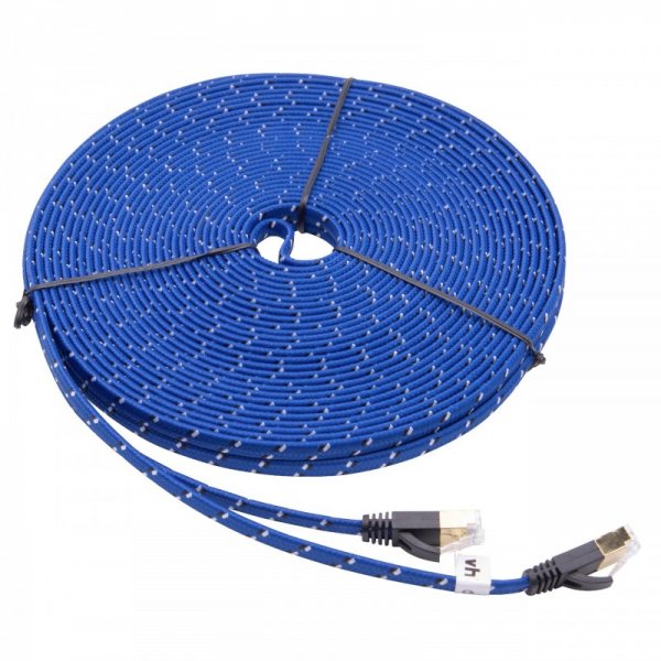 Ethernetový kábel Cat7, plochý, 10 Gigabit, konektor RJ45, modrý, 20m